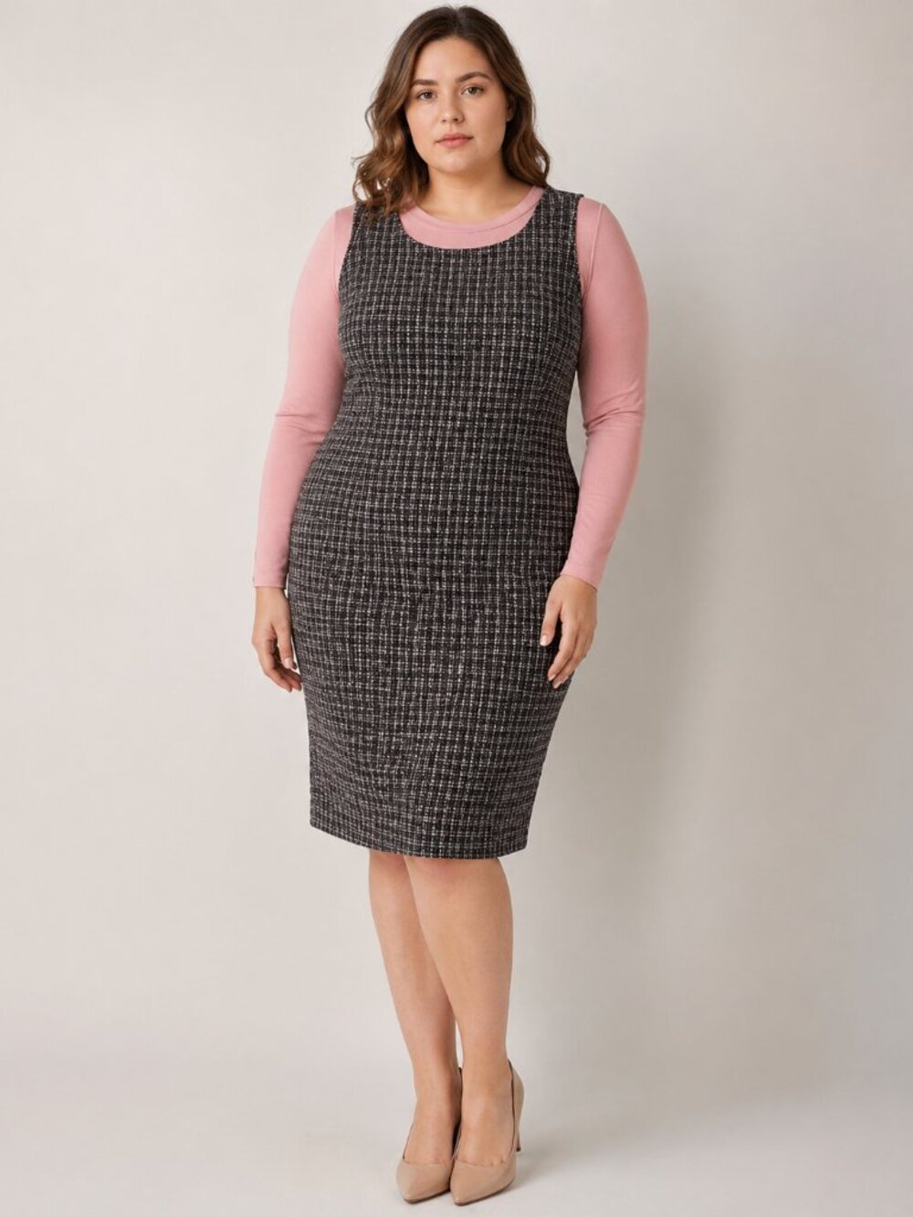 Jessica Howard Woman 16 Tweed Shift Dress Pink Black Career Quiet Luxury